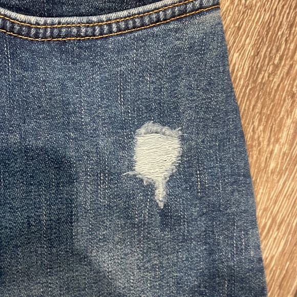 BARELY WORN Dark wash Calvin Klein, jeans skirt, with a few distressed marks - Picture 4 of 5